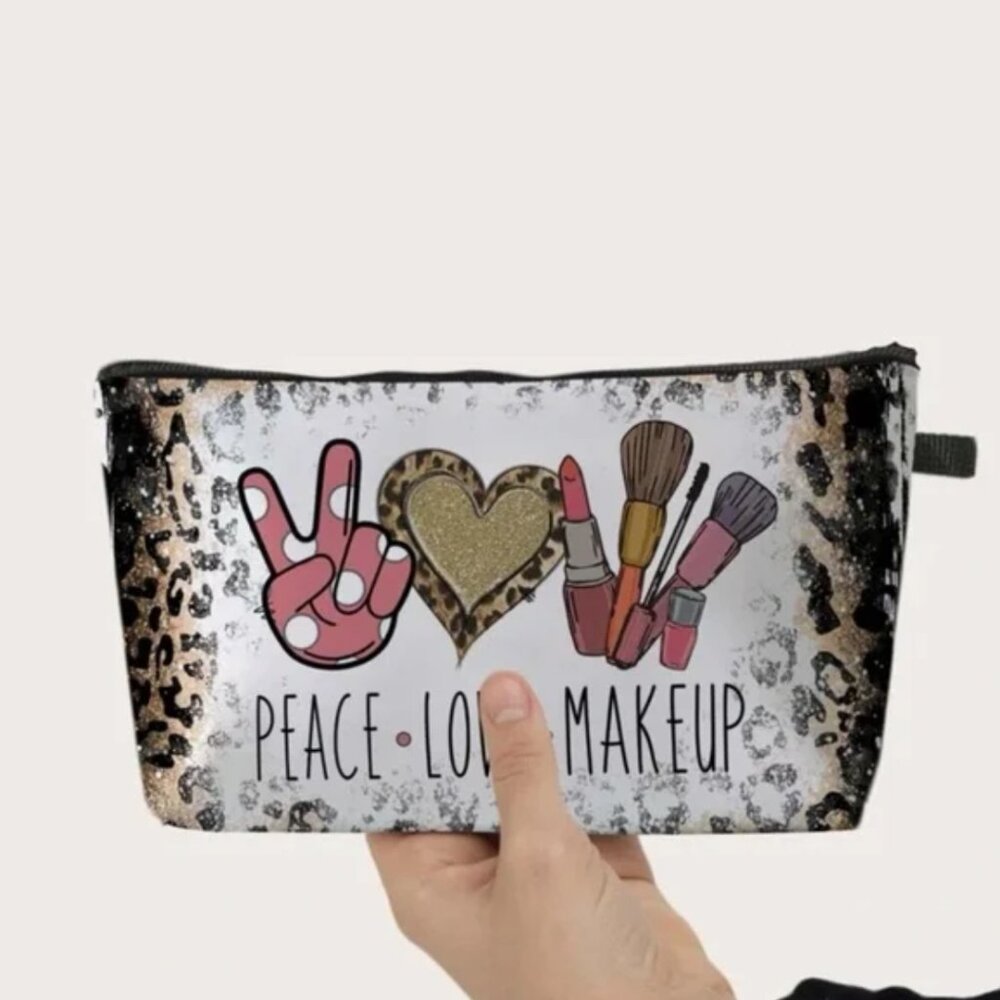 🏷 Leopard ✌🏻♡ 💄 NEW Lettered Graphic Cosmetic Travel Bag - Picture 5 of 9